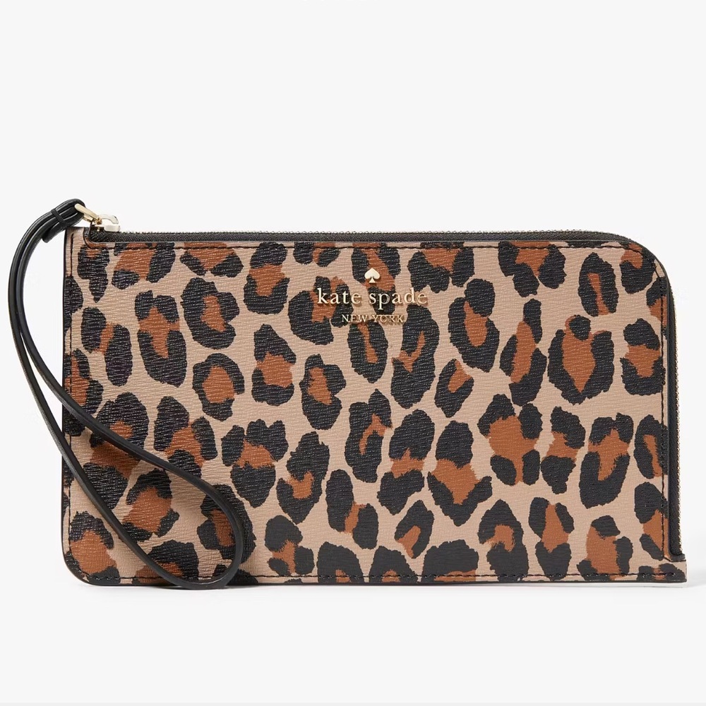 Kate Spade Lucy Leopard Medium L Zip Wristlet
Brown Multi Leopard 
NWT